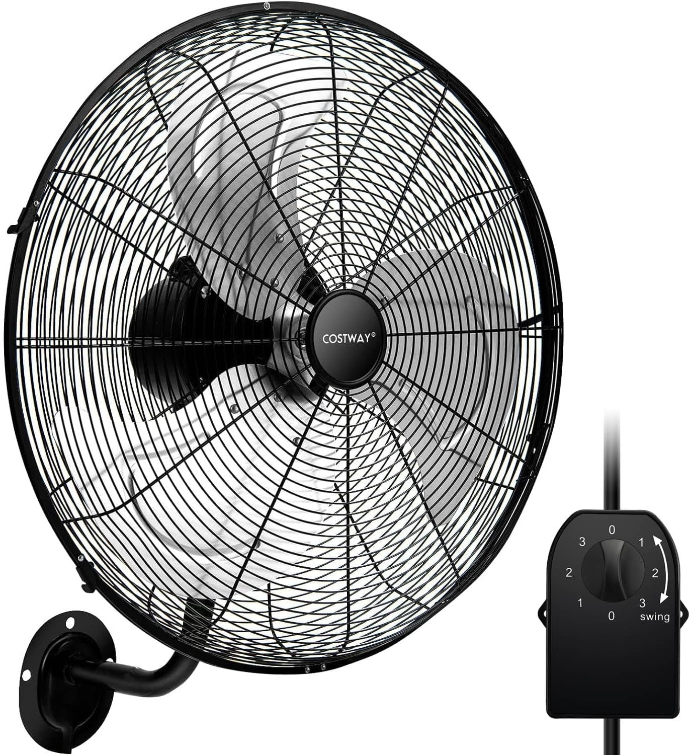 COSTWAY 20 Inch (51 cm) Oscillating Wall Fan, 120W Wall Mounted Fans with 3 Speeds, 85° Oscillation & 30° Adjustable Tilt Head, Metal Wall Mount Cooling Fan for Home Office Garage (Black)