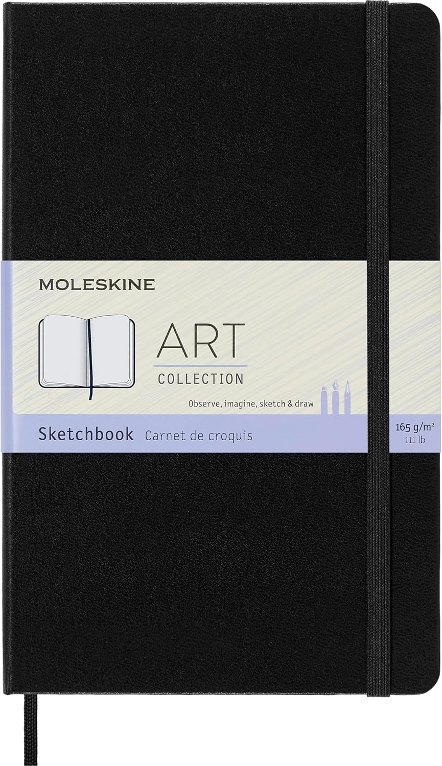Moleskine Art Sketchbook, Hard Cover, Large (5" x 8.25") Plain/Blank, Black, 104 Pages