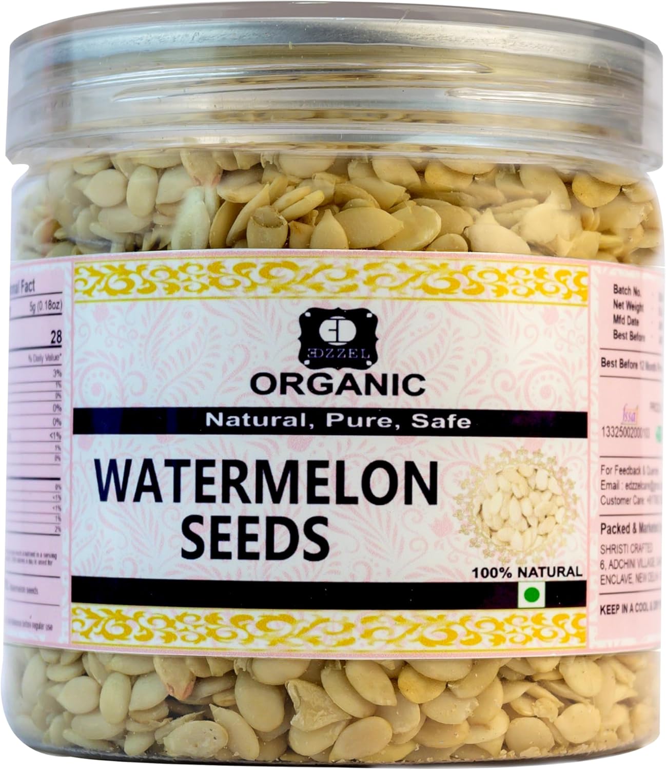 EDZZEL Natural Watermelon Seeds Traditional Premium Quality Indian Origin (Pack of 1) 250 Gm