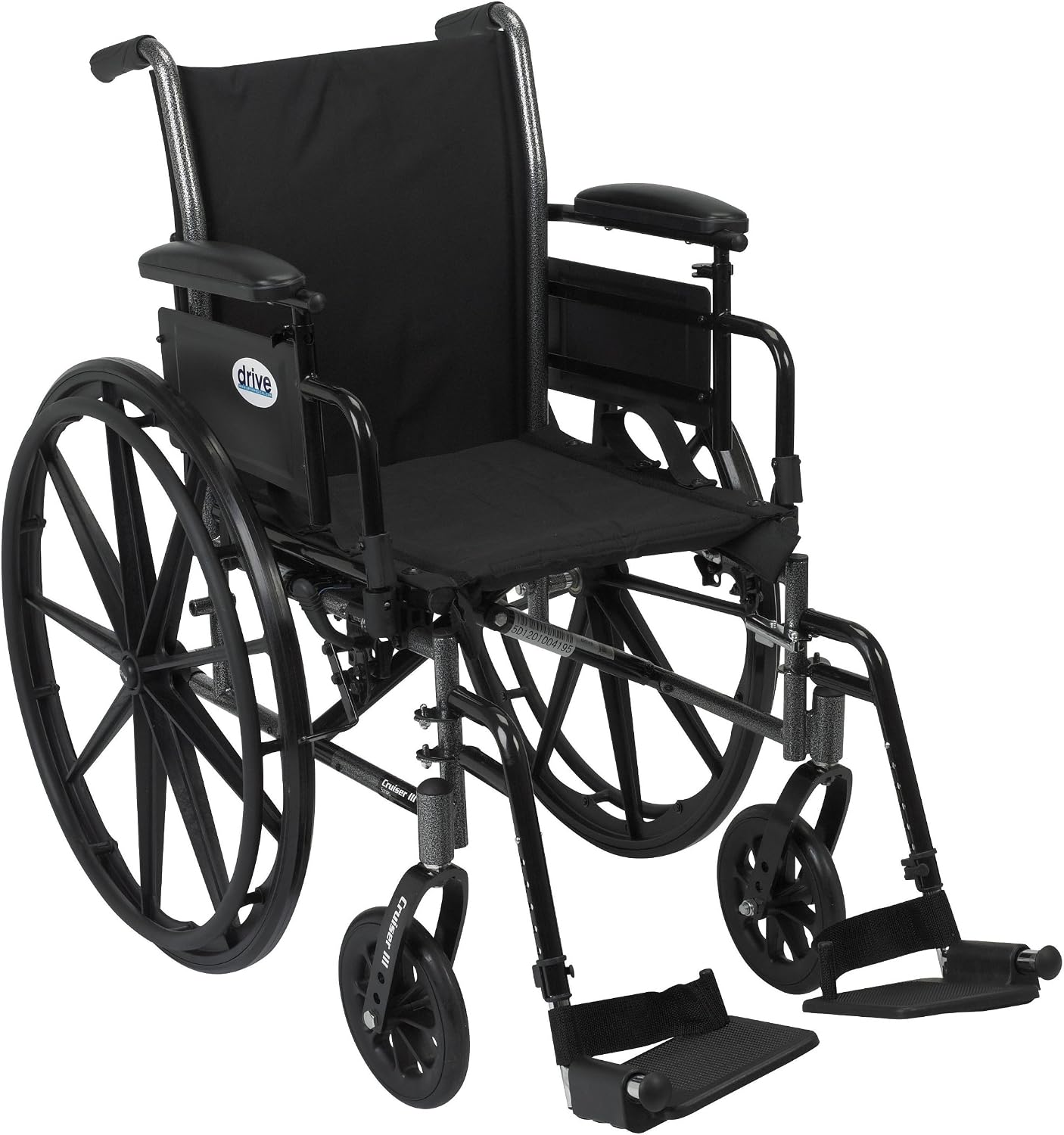 Drive Medical Cruiser III Light Weight Wheelchair with Flip Back Removable Arms, Adjustable Height Desk Arms, Swing Away Footrests, 20''