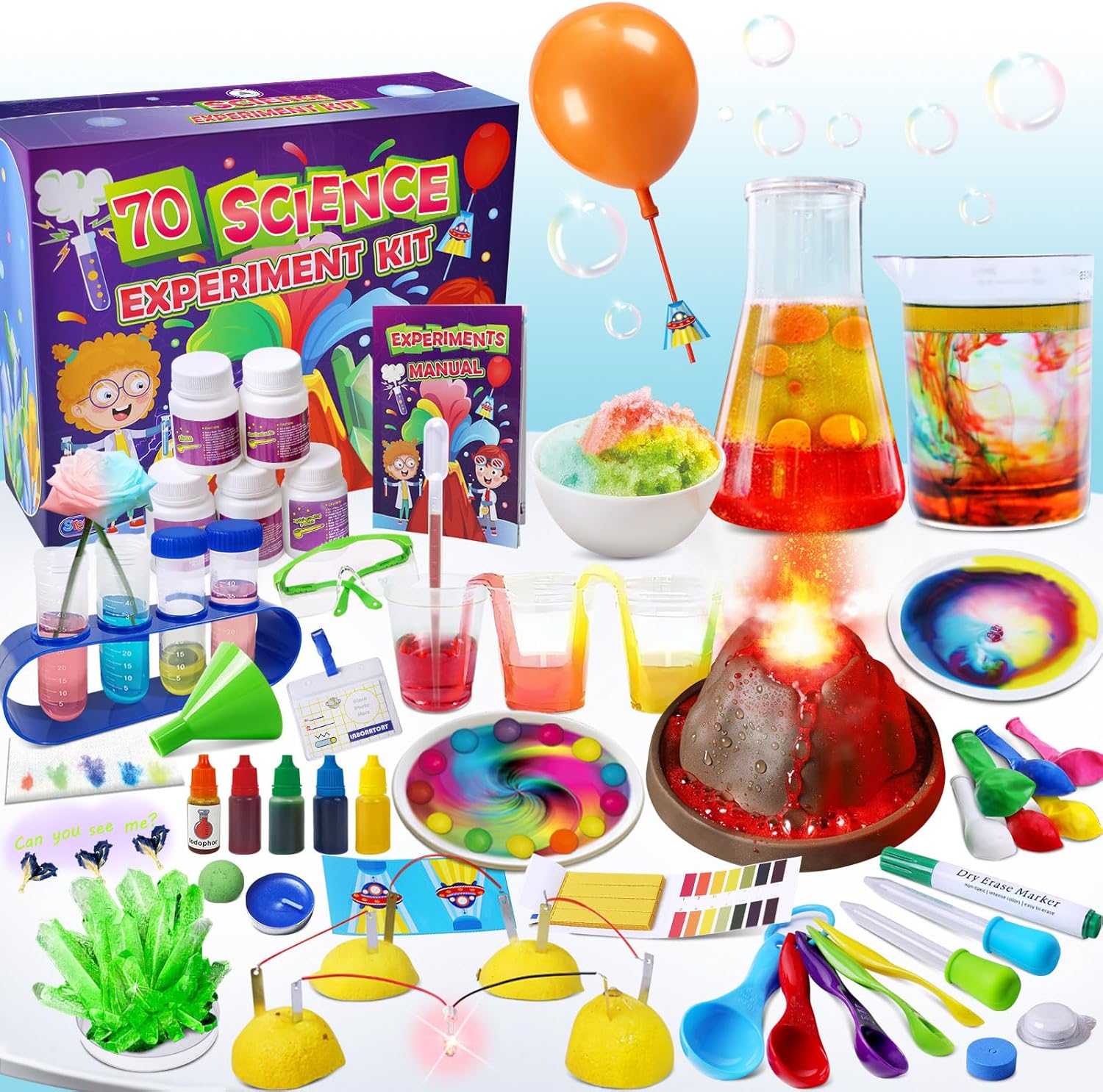 UNGLINGA 70 Lab Experiments Science Kits for Kids, Educational Scientific Toys Gifts for Girls Boys, Chemistry Set, Erupting Volcano STEM Activities
