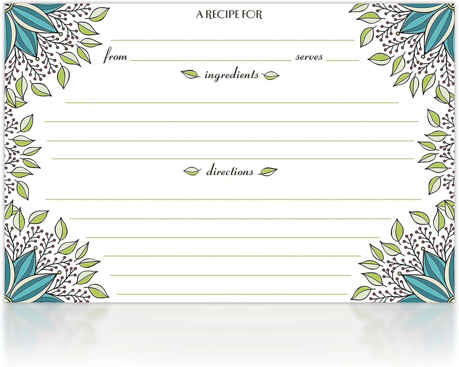 Meadowsweet Kitchens Recipe Card Set - 40 Double Sided Recipe Cards 4 x 6 Inch, Perfect Size Blank Cards for a Recipe Card Box, Make Your Own Personalized Recipe Book - New Leaves