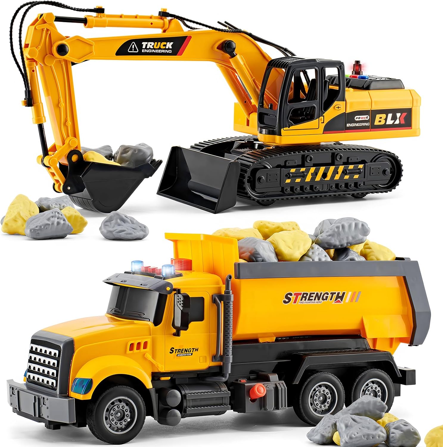 2 Pack Large Construction Engineering Truck Toys,Moveable Claw Excavator & Lifting Back Dump Truck Toy for 3 4 5 6 7 8 Years Old Boys Kids Childs Toddlers Birthday Christmas GIFS