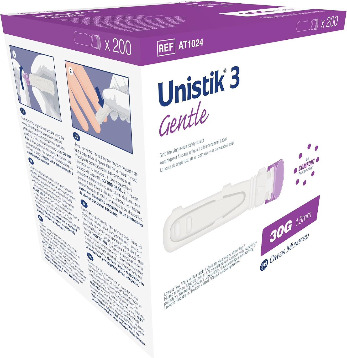 Owen Mumford Unistik 3 Safety Lancets (30G), 200 Count