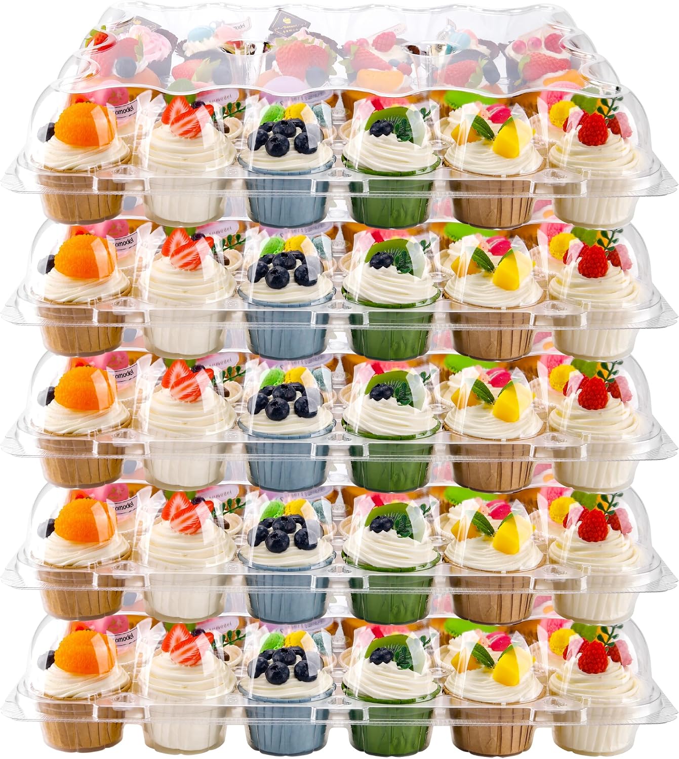 NPLUX 24 Count Cupcake Containers 5 Pack Plastic Cupcake Boxes and Holders