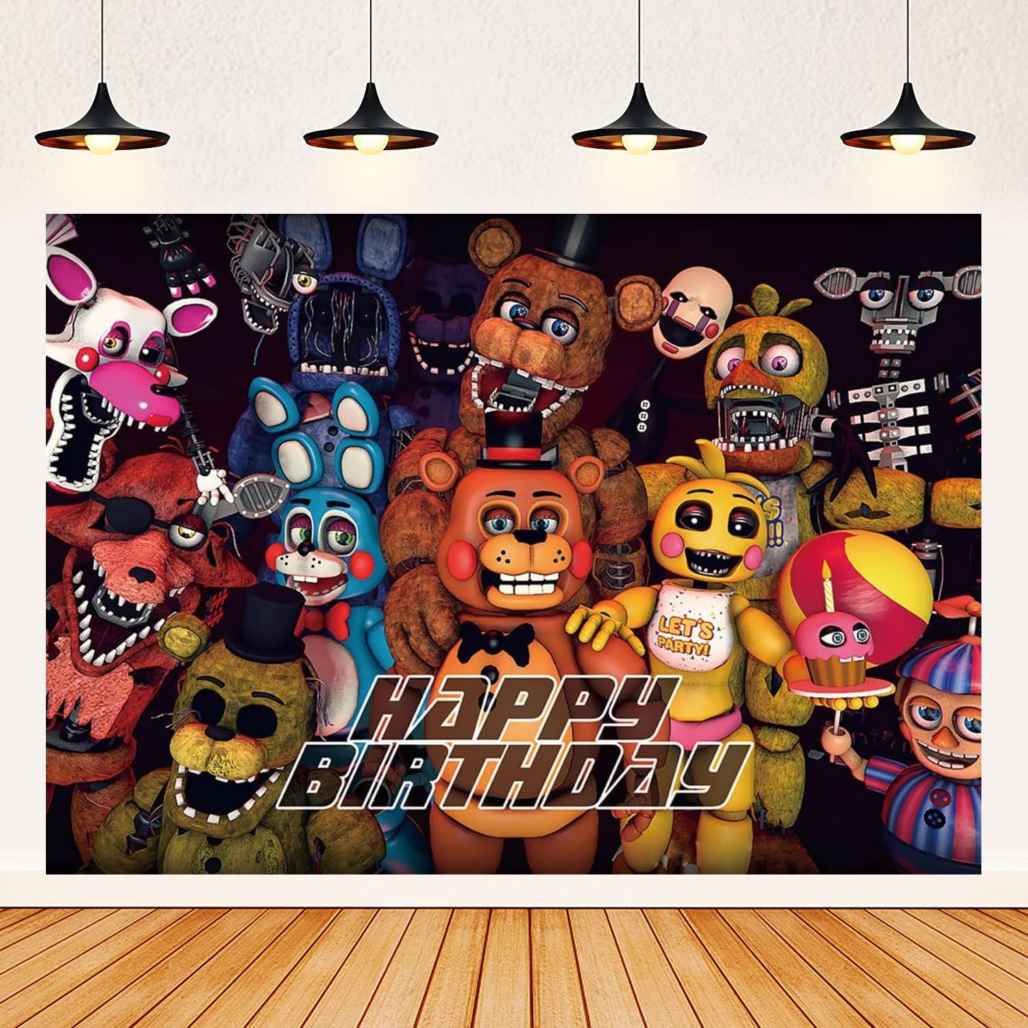 Five Nights at Freddy's Backdrop, Freddy Themed Party Background Photo Booth Banner - Large Fabric Artistic Birthday Party Supplies for Girls, Boys, Teens - Black