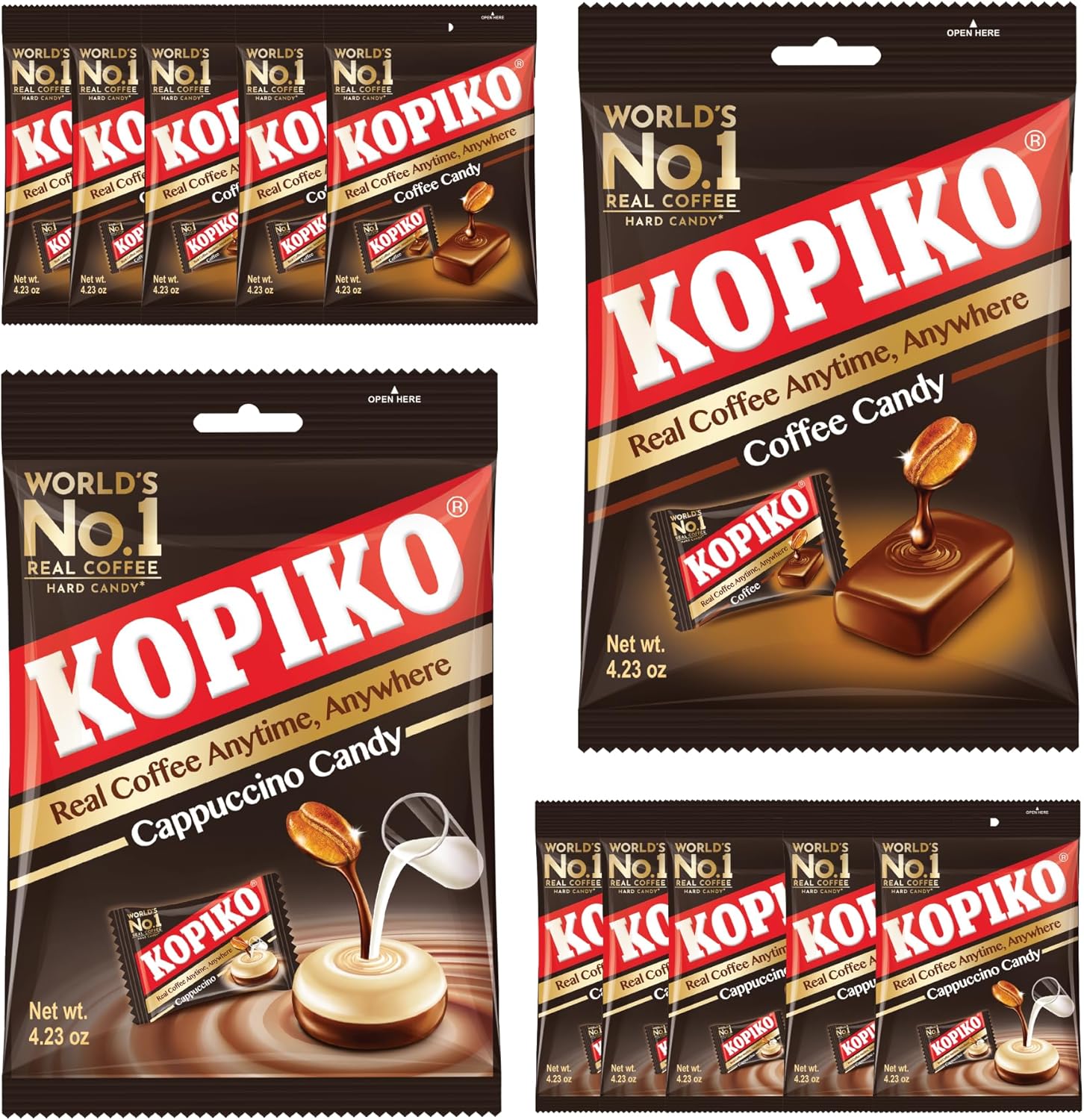 Kopiko Assorted Pack 100g (Pack of 12) Coffee Bag Sweets | 6 x Coffee, 6x Cappuccino Candy