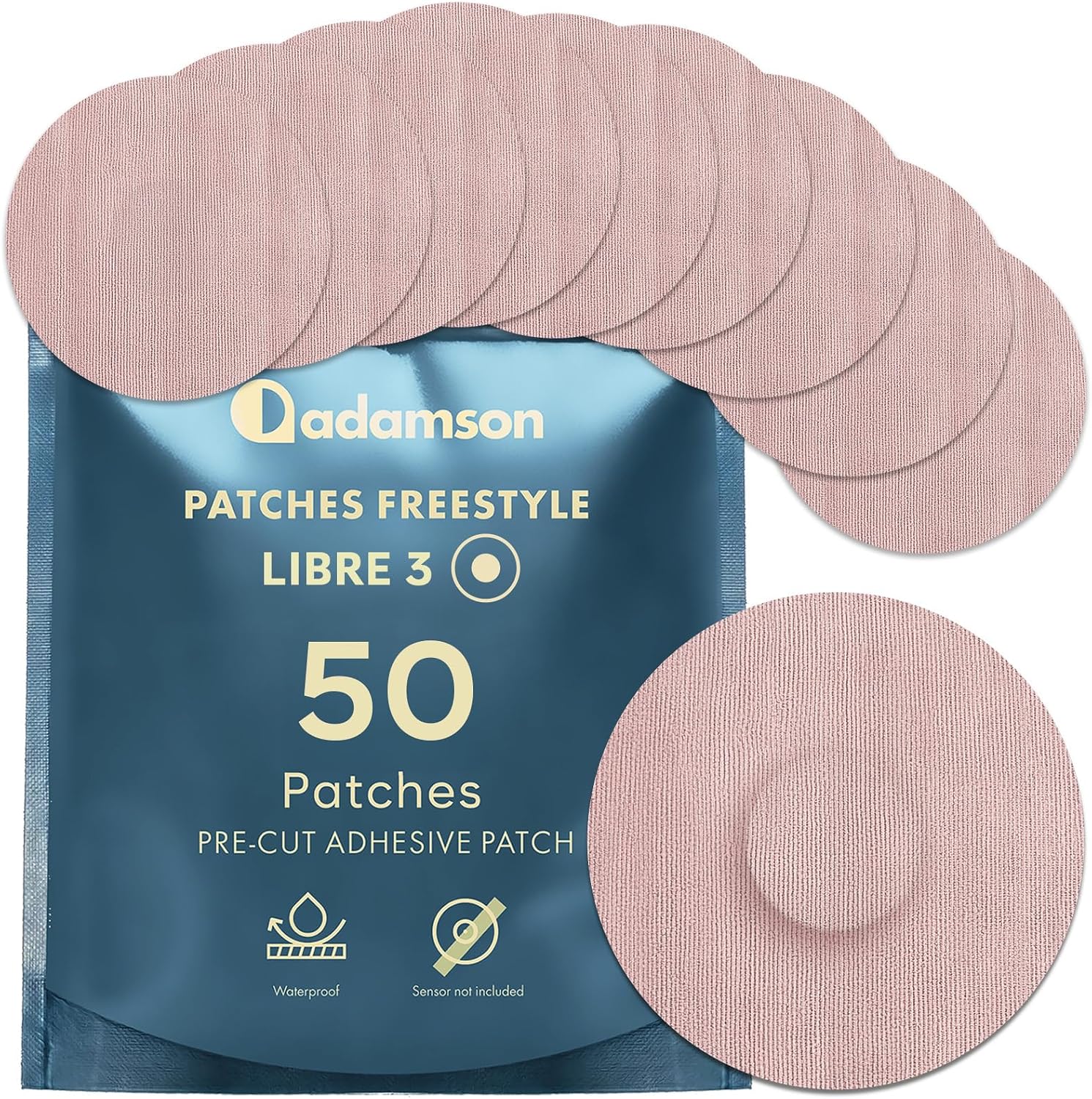 Freestyle Libre 3 Sensor Covers – 50 Libre 3 Patches, Long-Lasting, No Glue on Center, Non-Irritating, Easy to Apply and Remove – Ideal for Sports & Daily Use - Beige