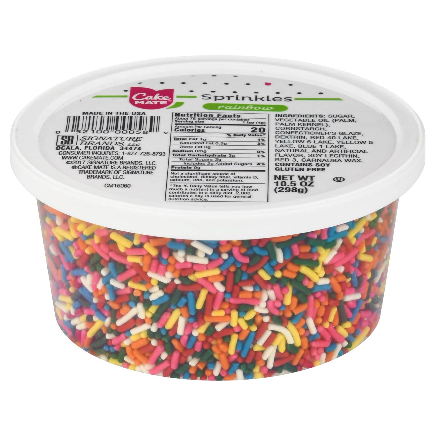 Cake Mate Rainbow Summer Sprinkles with resealable lid - Delicious Dessert Sprinkles for Ice Cream, Cookies, Baked Goods, Donuts 10.5 oz Tub (Rainbow Jimmies)
