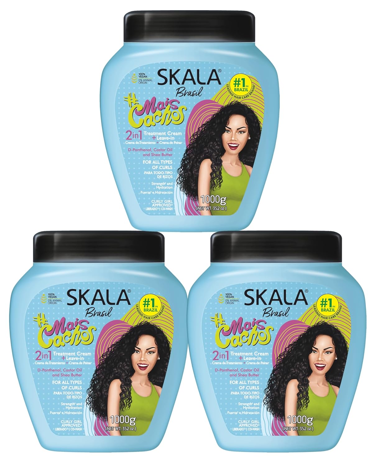 SKALA Mais Cachos Hydrates Curls 2-in-1 Conditioning Treatment Cream & Cream to Comb for Curly Hair, Eliminates Frizz