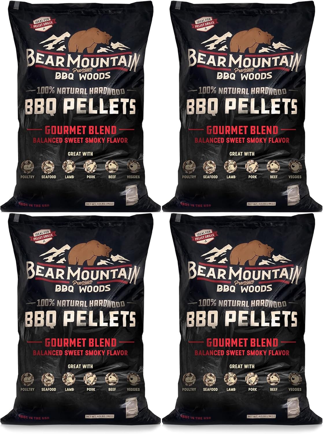 Bear Mountain FB99 All Natural Low Moisture Hardwood Smoky Gourmet Blend BBQ Smoker Pellets for Outdoor Grilling, 40 Pound Bag (4 Pack)