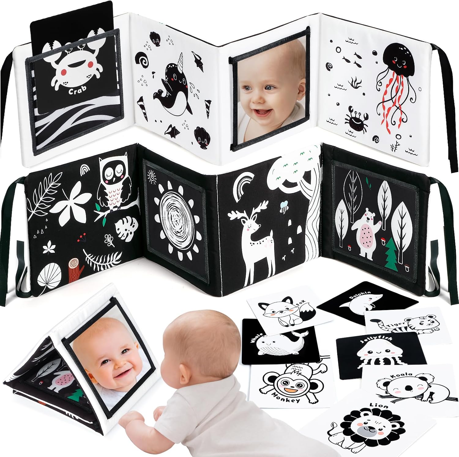 URMYWO Newborn Essentials,Baby Sensory Toys Black and White Newborn Toys High Contrast Soft Book Nursery Decoration Baby Gifts for 0-3-6-12 Months