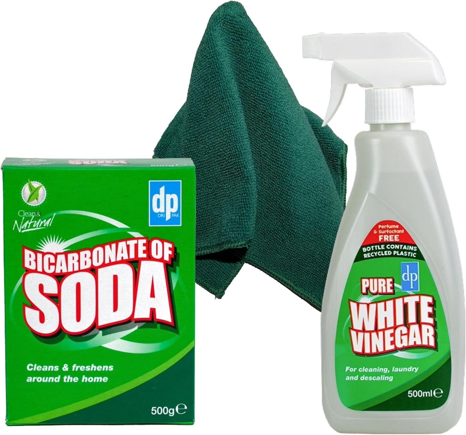 Bicarbonate of soda for Cleaning & White Vinegar for Cleaning (Baking Soda for cleaning),White Vinegar Cleaning Spray and Wilosc Microfibre Cloth Set |