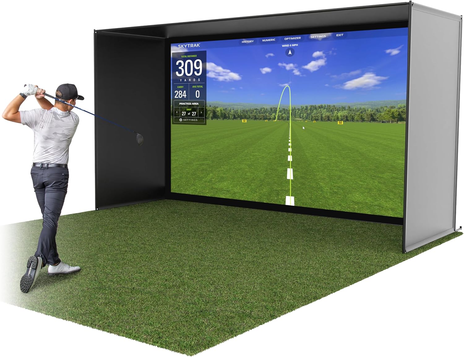 GoSports Golf Simulator Enclosure Nets - Choose 10 x 8 ft, 12 x 9 ft, or 14 x 8 ft - Complete Set with Frame and HD Impact Screen Kit