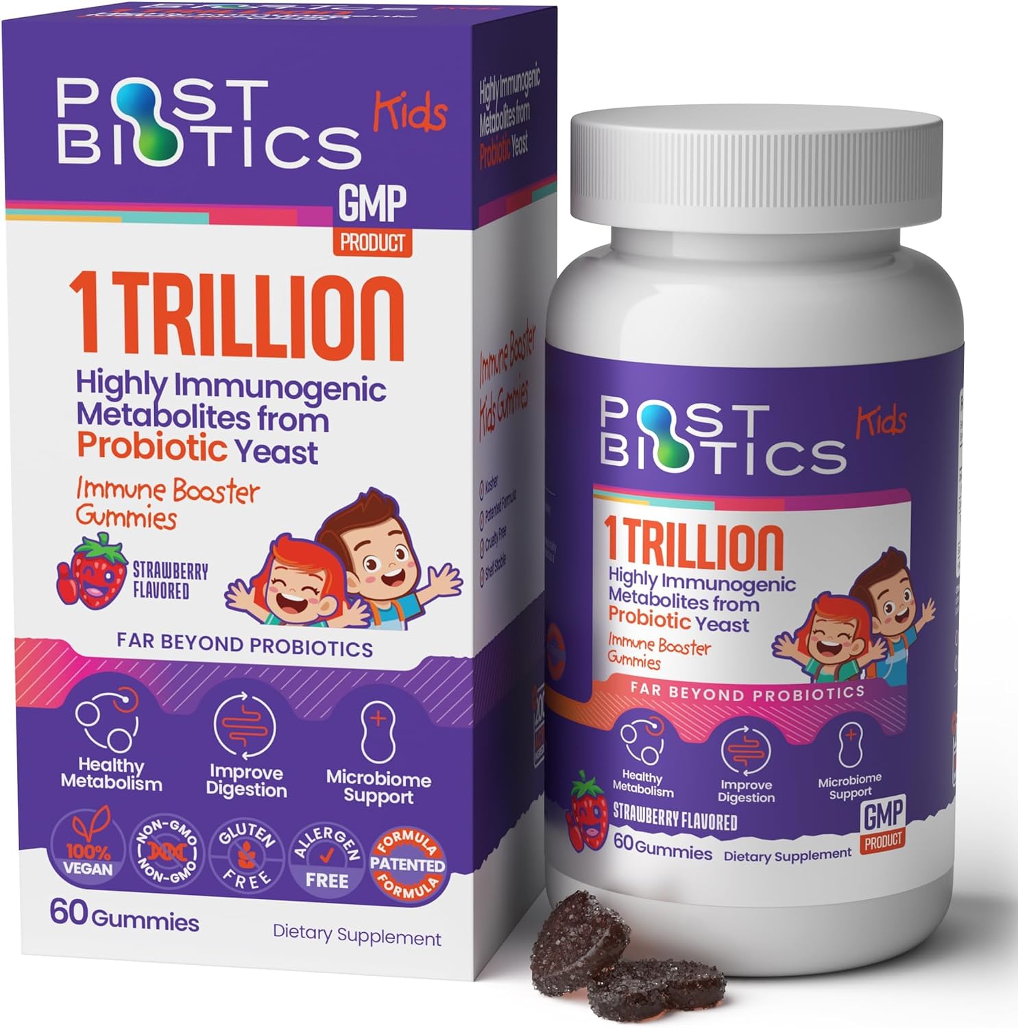 NAVEH PHARMA Postbiotics Kids Strawberry Gummies. Children’s Postbiotics, Ages 4+, 1 Trillion metabolites 200X Ingredients Than Probiotic Or Prebiotic. Gut Health, Immunity, Digestion & Microbiome