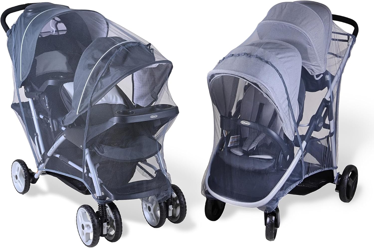 Mosquito Net for Sibling Stroller | Baby Double Stroller | Insect Mesh Net for Newborn and Toddler | Machine Washable – Gray