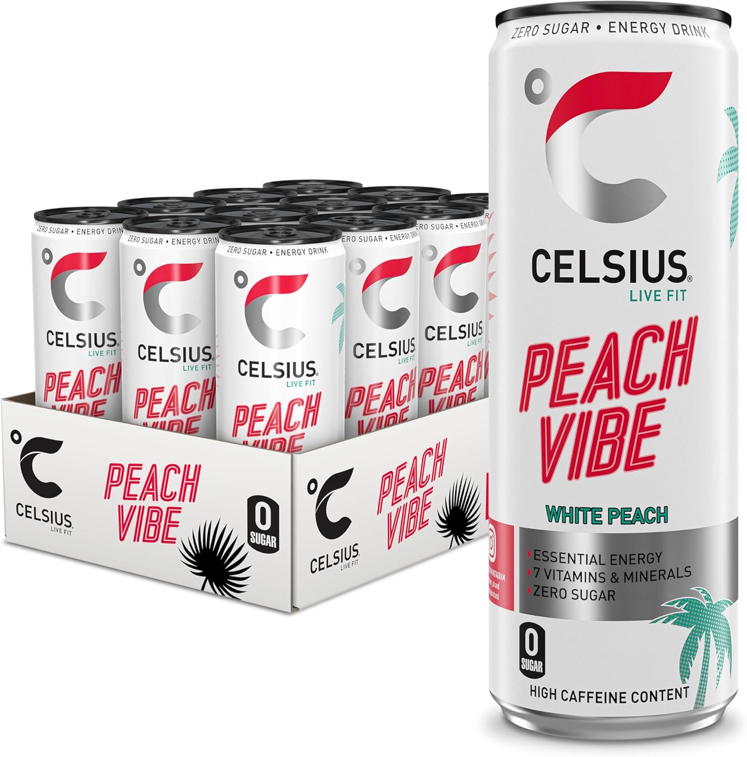 CELSIUS Sparkling Peach Vibe, Refreshing Energy Drink, 335ml (Pack of 12)