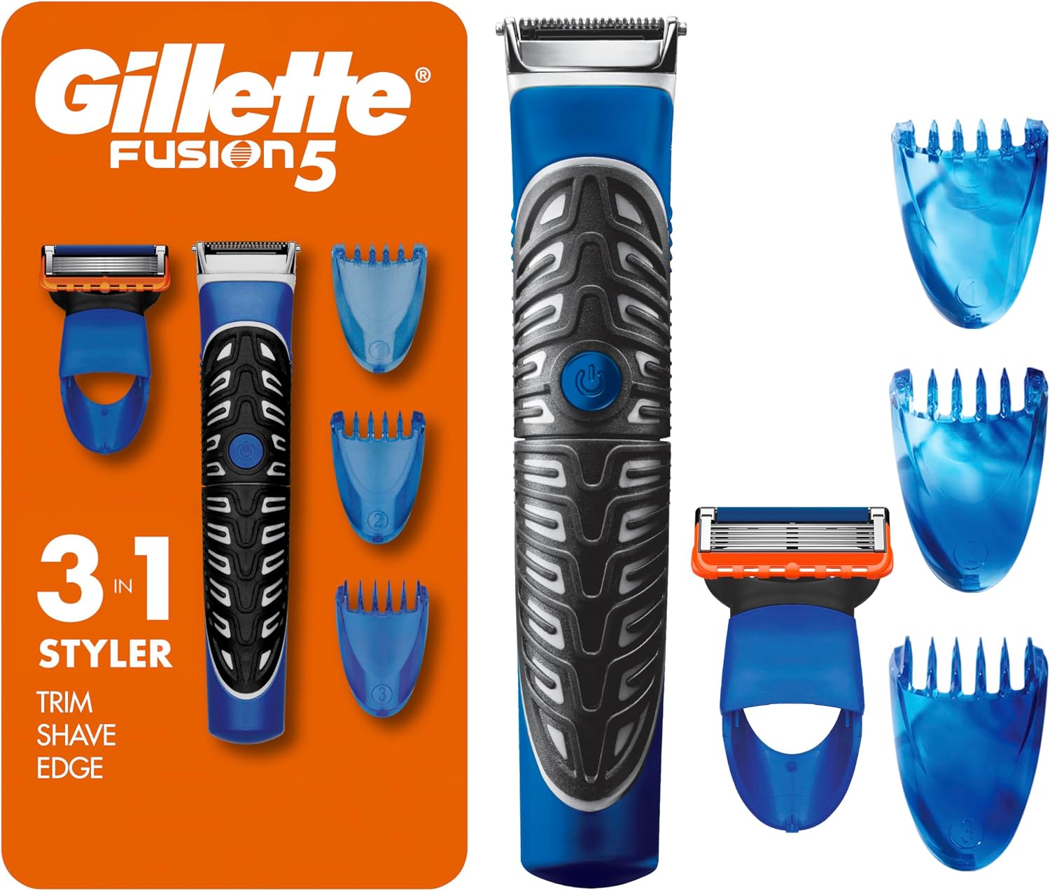 Gillette Styler: Beard Trimmer, Men's Razor & Edger, All Purpose Styler, All-in-one Tool, Shave, Trim & Edge, Waterproof, Fusion Razors for Men / Styler, with 3 Comb Attachments