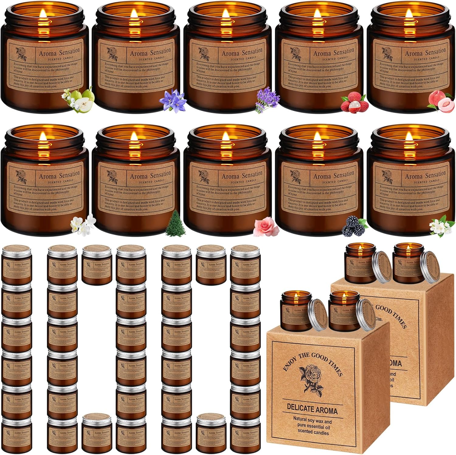 Threlaco 100 Pcs Candles for Gifts Bulk, Thank You Gifts Candles for Women, Aromatherapy Jar Candle Soy Wax Candle for Coworker Employee Teacher Nurse Mother's Day Birthday Gifts(Amber, Sweet Scent)