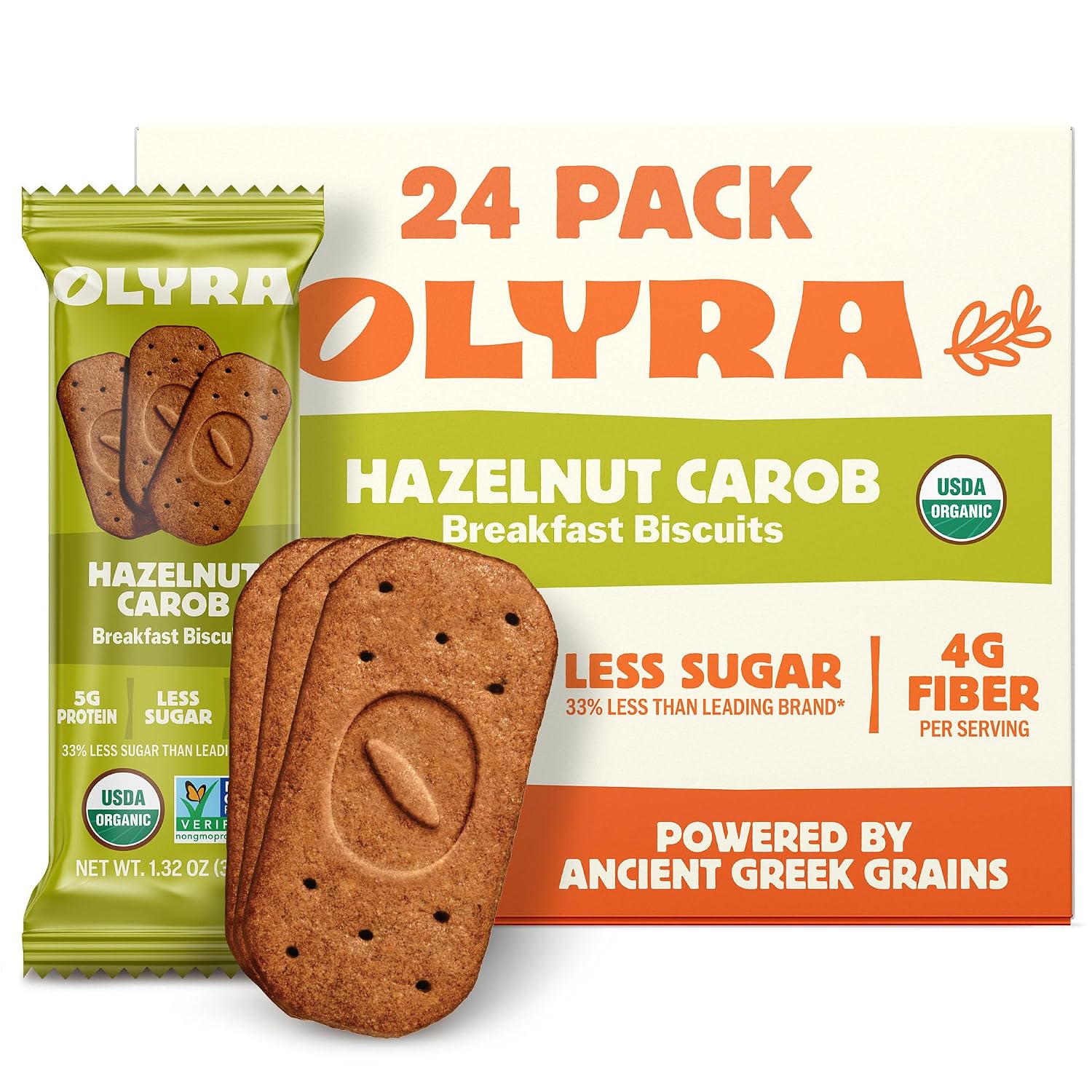 Olyra Organic Breakfast Biscuits: Hazelnut (24), High-Fiber Energy Snack
