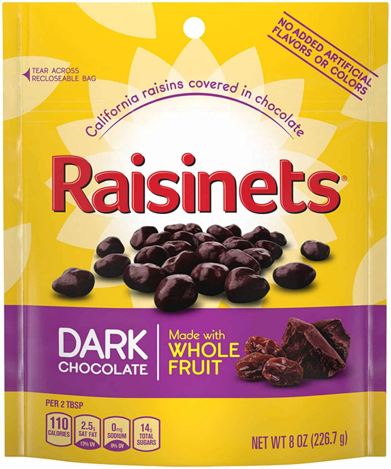 Raisinets Chocolate Stand Up Bag, Dark, 8 Ounce.