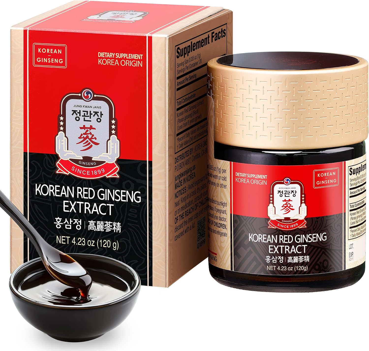 JUNG KWAN JANG Korean Red Ginseng Concentrated Extract 120g, Premium Korean Ginseng Roots, Immune System Booster, Energy Stamina, Antioxidants Healthy Memory, Blood Circulation | Korean Red Ginseng Root Concentrated Extract, Immune System Booster, Memory & Focus, Blood Circulation, Combats Fatigue