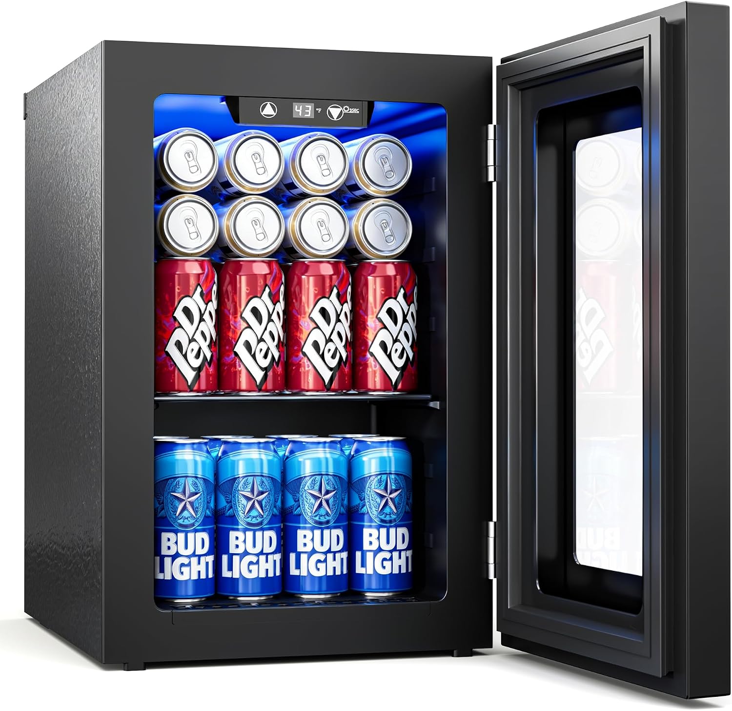 0.6 Cu.ft Beverage Cooler, Compressor Glass Door Mini Fridge 40-61°F Black