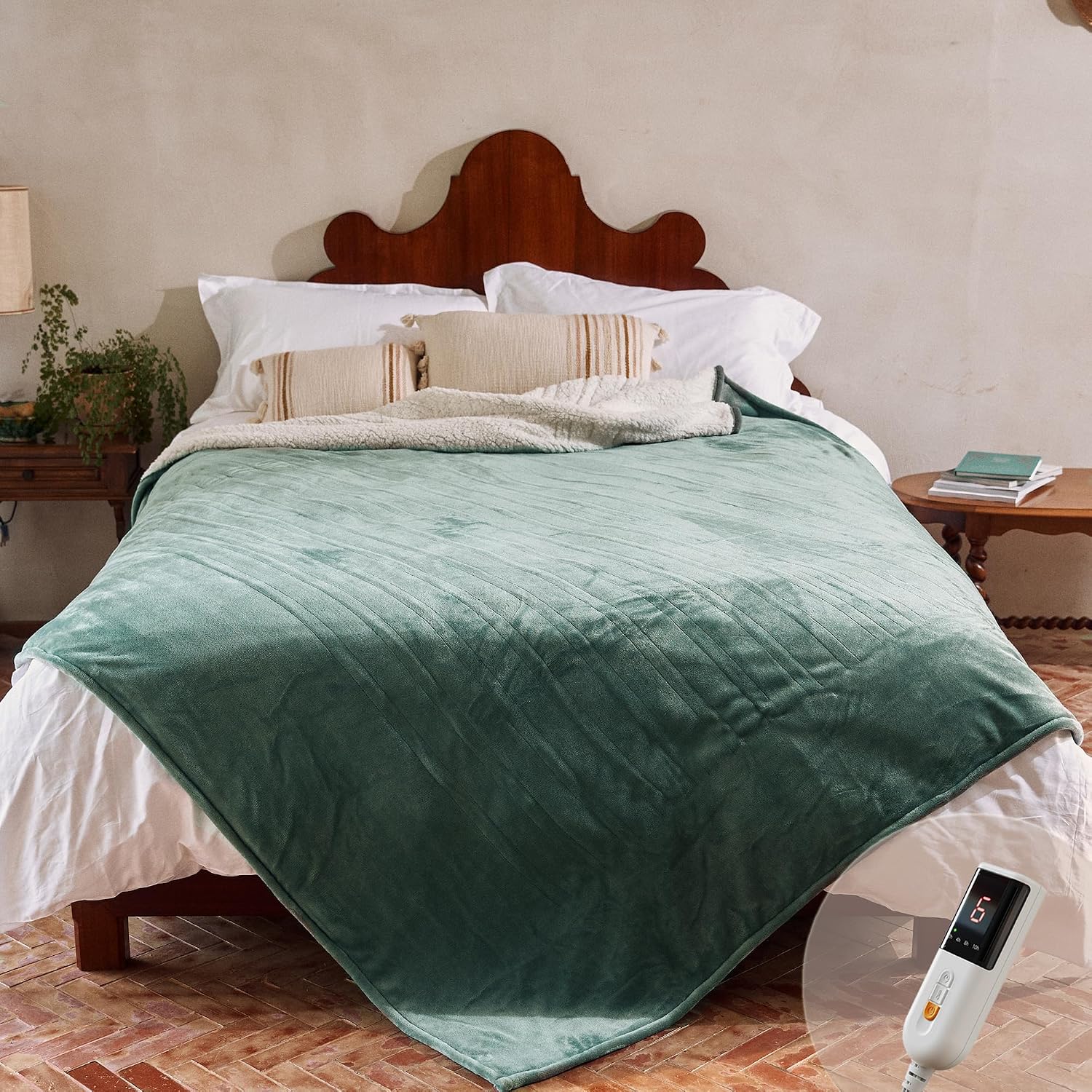 GOTCOZY Heated Blanket-Soft Plush Electric Blanket Twin Size(Green)
