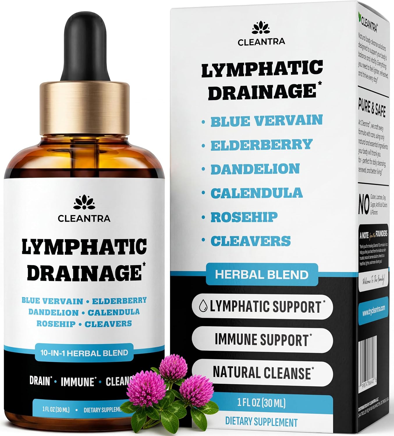 Lymphatic Drainage Support Drops - 10-in-1 Herbal Supplement Blend Complex | with Burdock, Dandelion, Elderberry - 1 fl oz