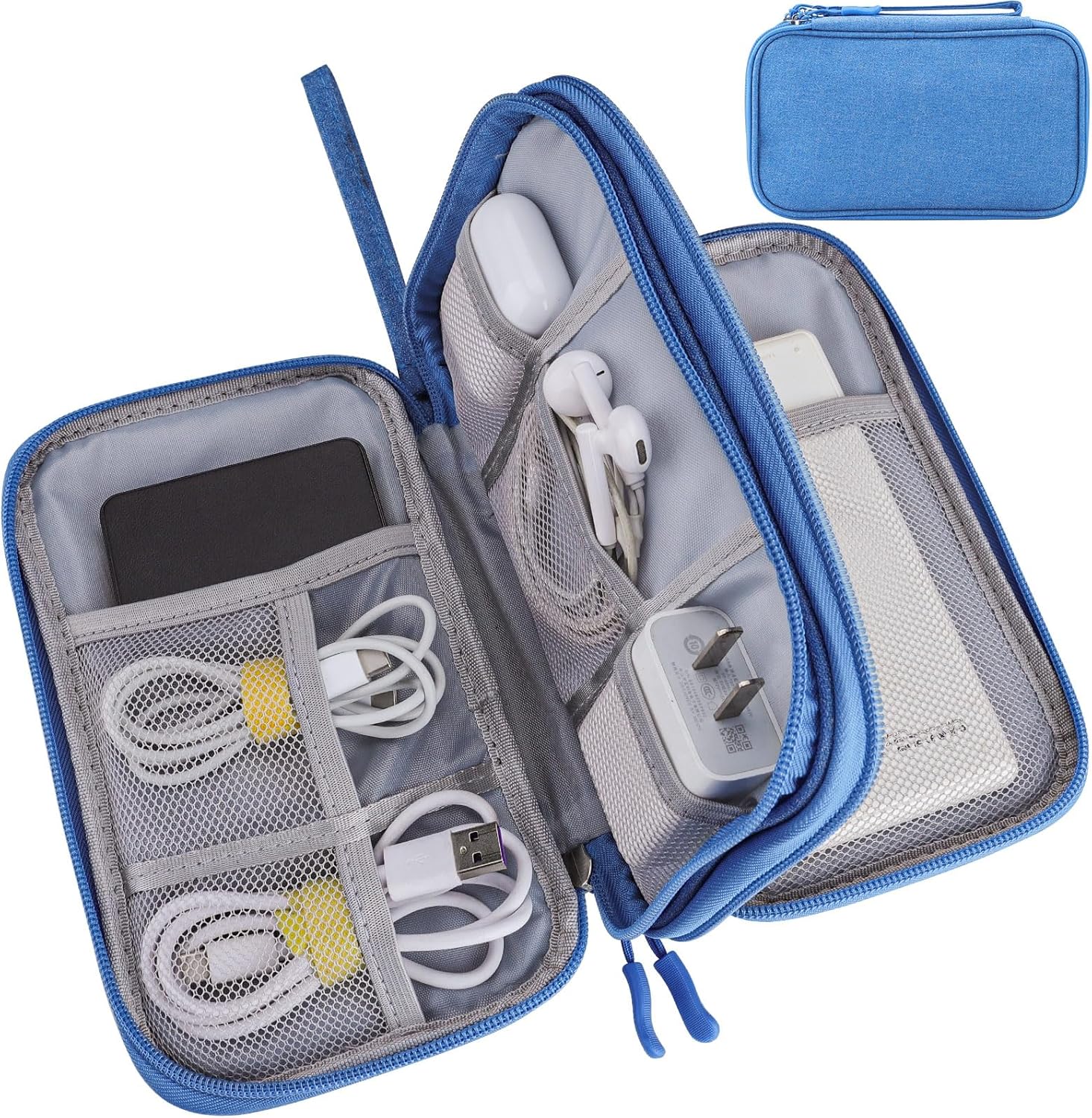 Teskyer Travel Organiser Bag, Electronics Organizer, Waterproof Cable Organiser, Accessories for Men & Women, 8.5 x 5 Inch, Sky Blue