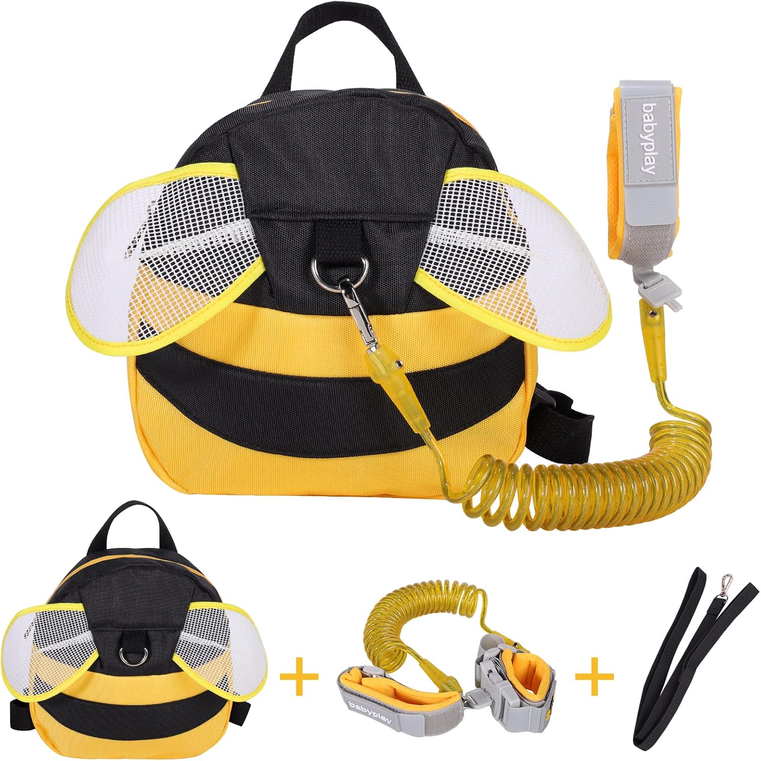 Baby Walking Harness Backpack with 2M Wrist Reins, Cartoon Anti-Lost Leash Backpack with Child Safety Wristband, Mini Safety Backpacks for 1-3 Years Toddler Little Kids Boys Girls, Yellow Bee