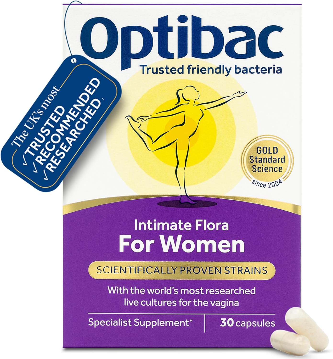 Optibac for Women - Vaginal Live Cultures Supplement - 30 Vegan Capsules | Most researched strains for intimate flora, Lactobacillus reuteri RC-14 & Lactobacillus rhamnosus GR-1, Small oral capsule