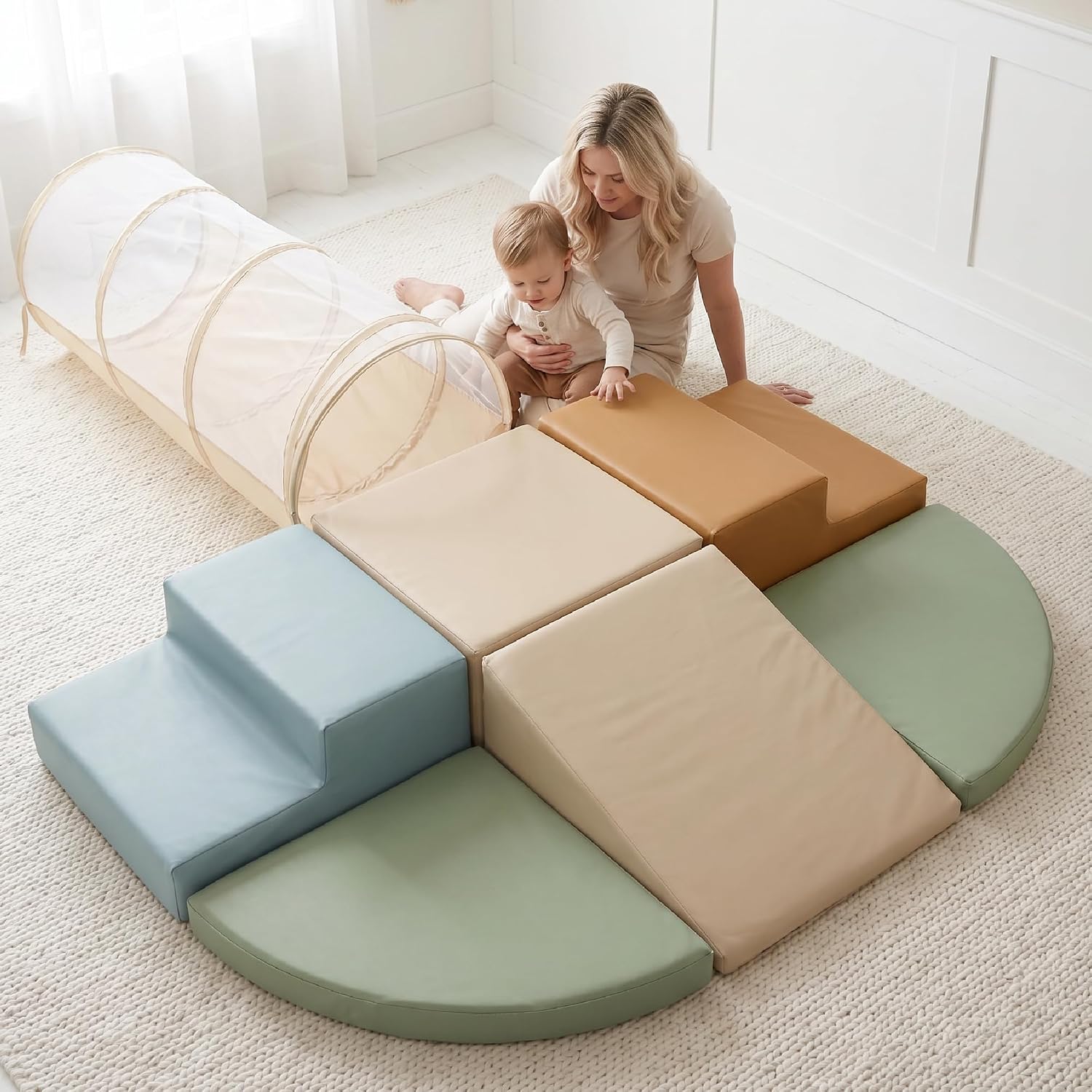 Fun Climbing Toy Set for Toddlers 1-3 - Crawl Tunnel, Foam Climbing Blocks | Play Gym with Crawl Through Tunnel and PU Leather Blocks - Safe Indoor Fun for Baby and Kids to Learn New Skills