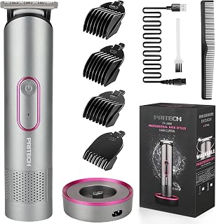 PRITECH Hair Trimmer for Women, Waterproof Bikini Trimmer for Women for Wet & Dry Use, Rechargeable Pubic Hair Trimmer Women, Women Electric Razor&Shaver with Standing Recharge Dock, Aurora Gray