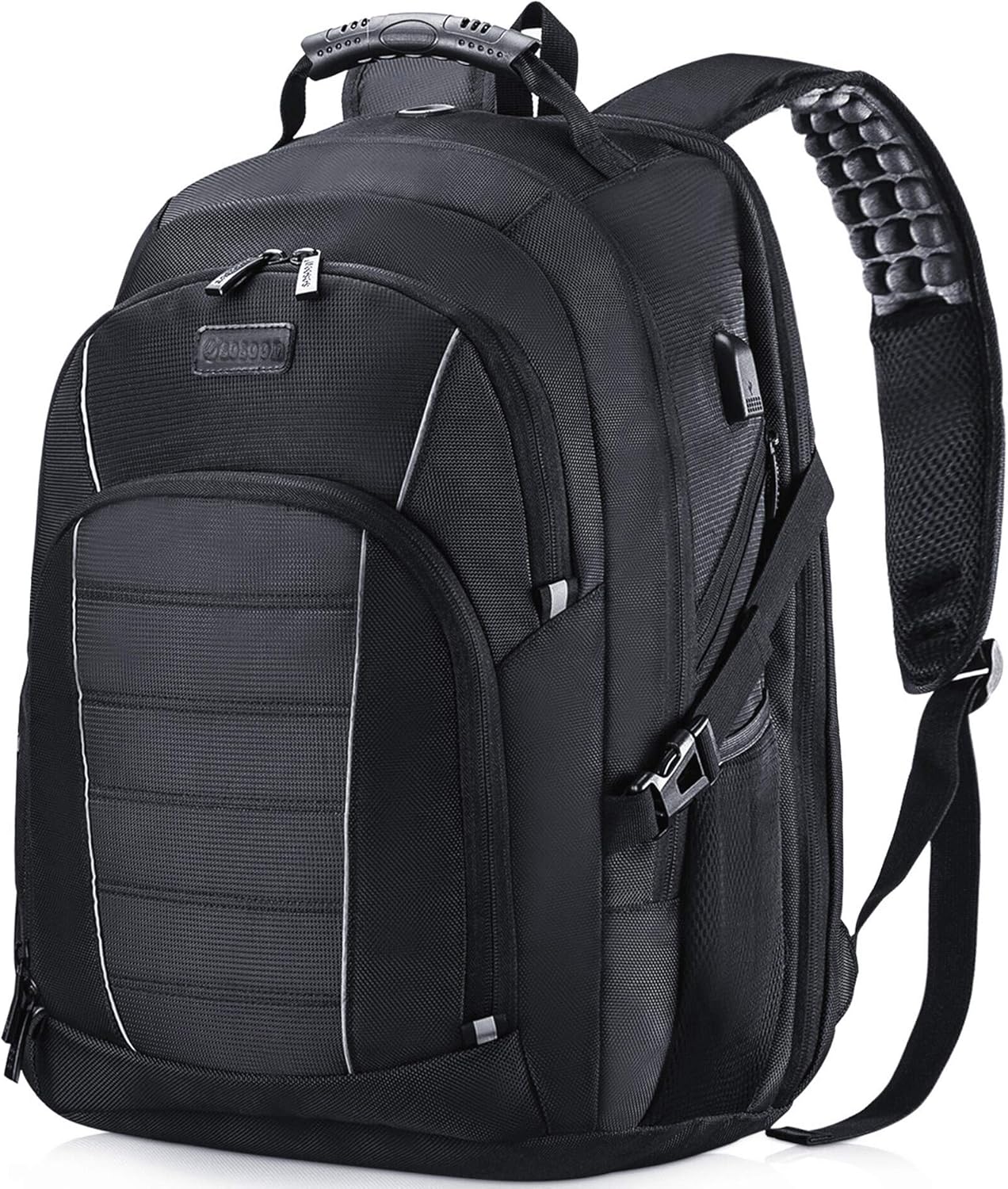 Laptop Backpack, Extra Large 17 Inch Business Travel Rucksack with USB Charging Port Earphone Hole, Durable Water Resistant Work Computer Backpack College/High School Bags for Men/Women/Boys, Black