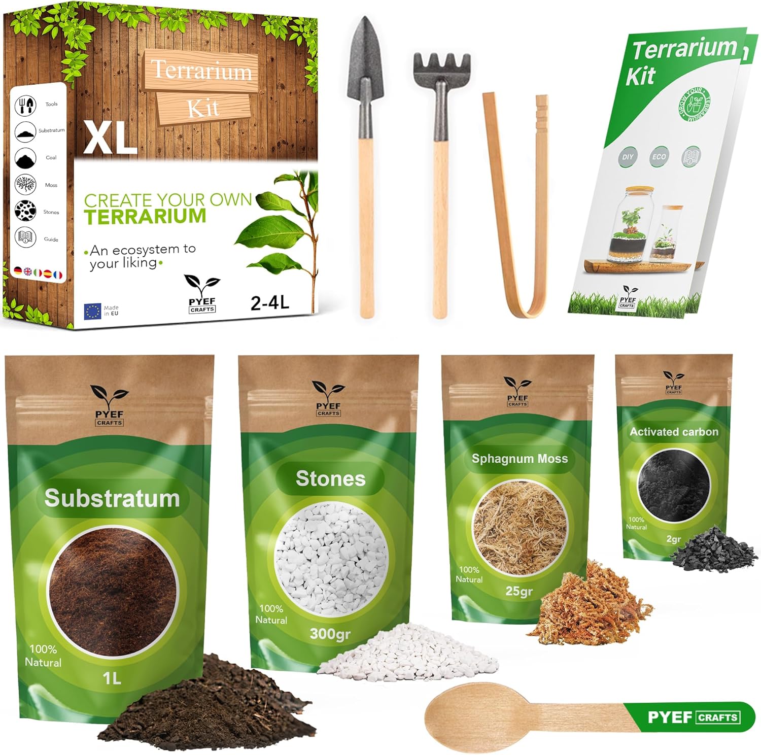 DIY Terrarium Kit for Plants – Starter Set for Garden in Bottle – Self‑Sustaining Ecosystem – Supplies for Succulents, Air Plants, Fern – Set without Jar (XL), Without Plants