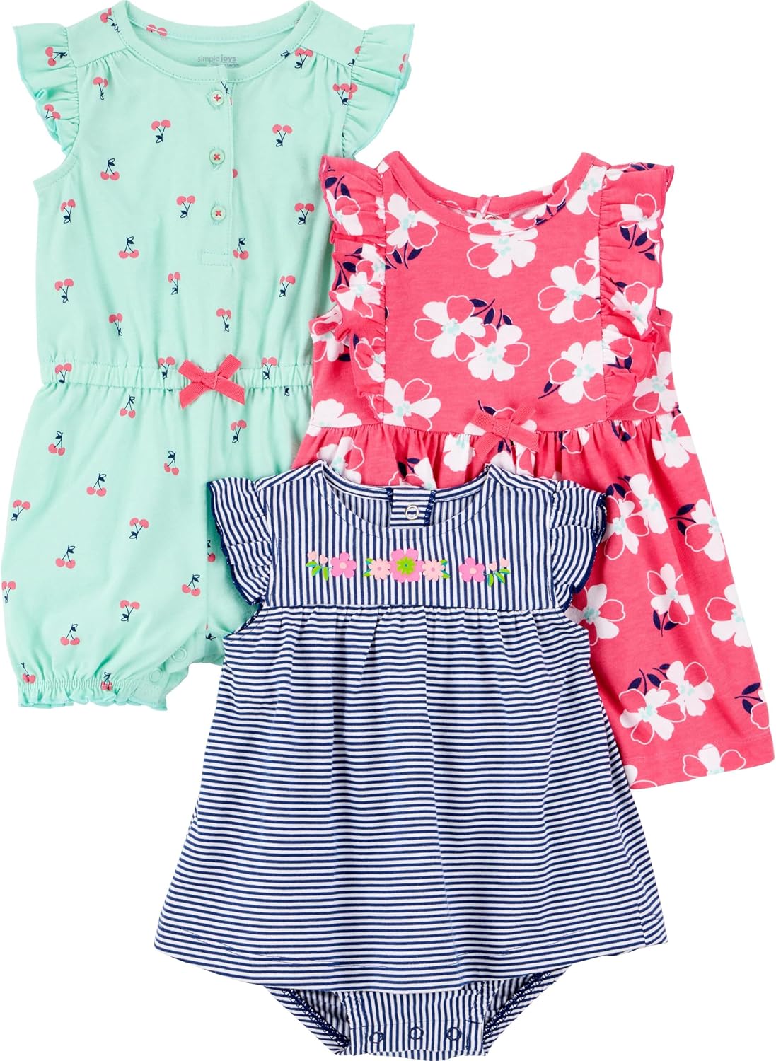 Simple Joys by Carter's Baby Girls 3-Pack Romper, Sunsuit and Dress Rompers