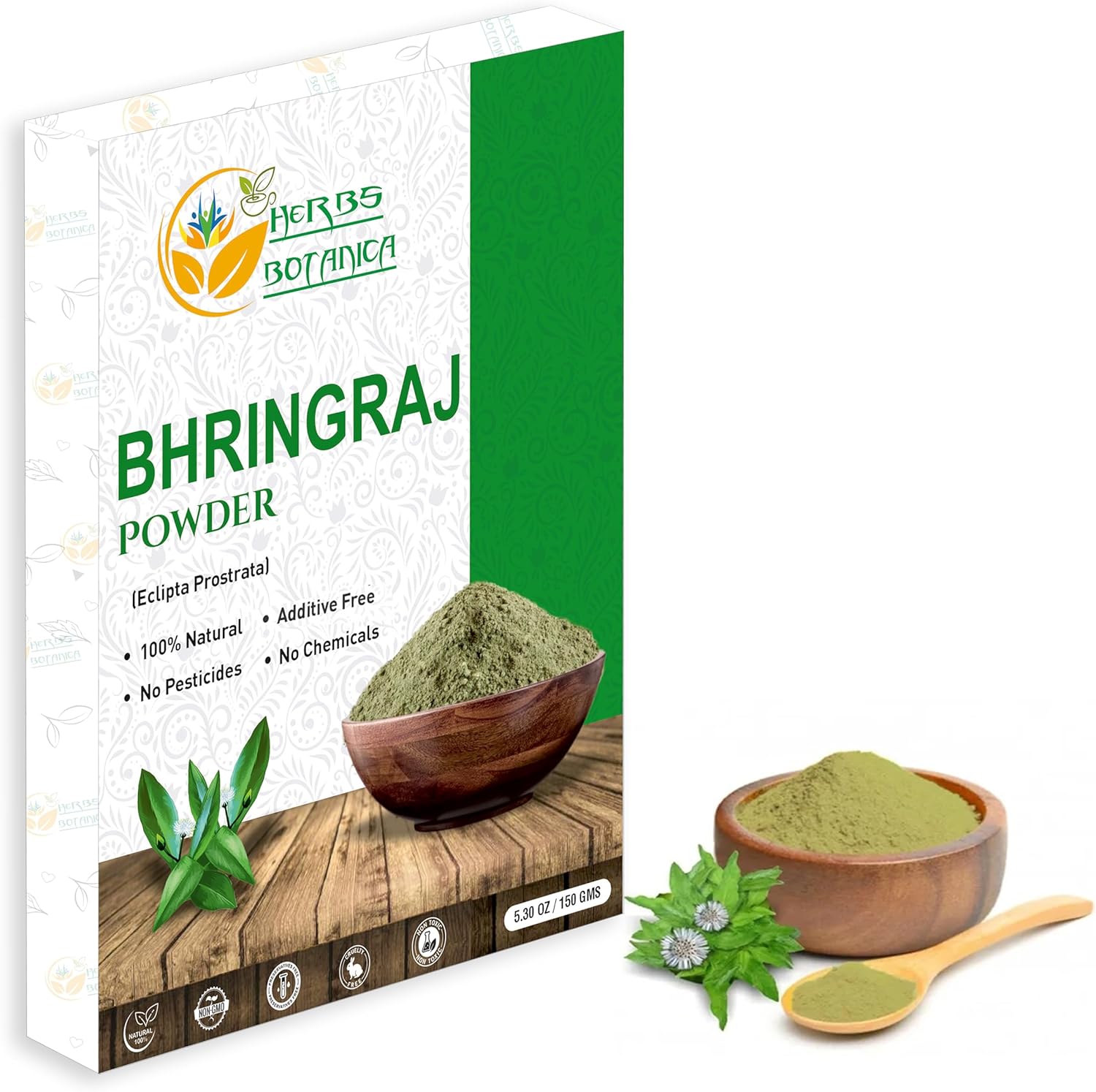 Herbs Botanica Bhringraj Powder Organic Eclipta Alba False Daisy Karisalankanni Bhringrajasava Powder Nourish Your Hair Naturally for Radiant Locks 5.3 oz / 150 gms