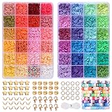 QUEFE 4800pcs Clay Beads for Bracelet Making Kit 48 Colors Flat Round Polymer Clay Beads Spacer Heishi Beads for Jewelry Making Kit