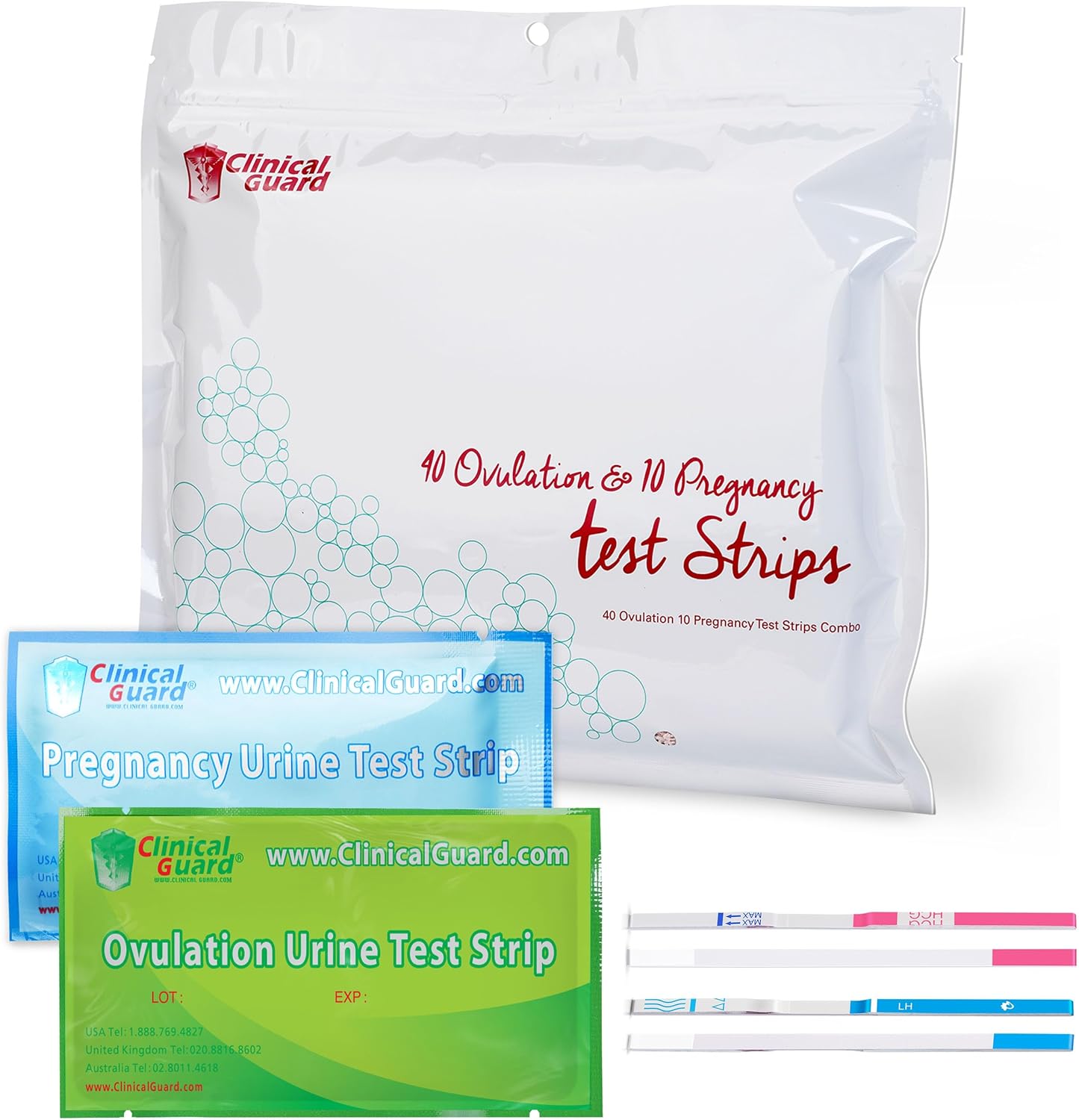 Clinical Guard Ovulation and Pregnancy Test Strips - 40 Ovulation Test Strips and 10 Pregnancy Test Strips, Ovulation Kit, Lh Test Strips, Ovulation Tests, Hcg Test Strips, Fertility Test for Women