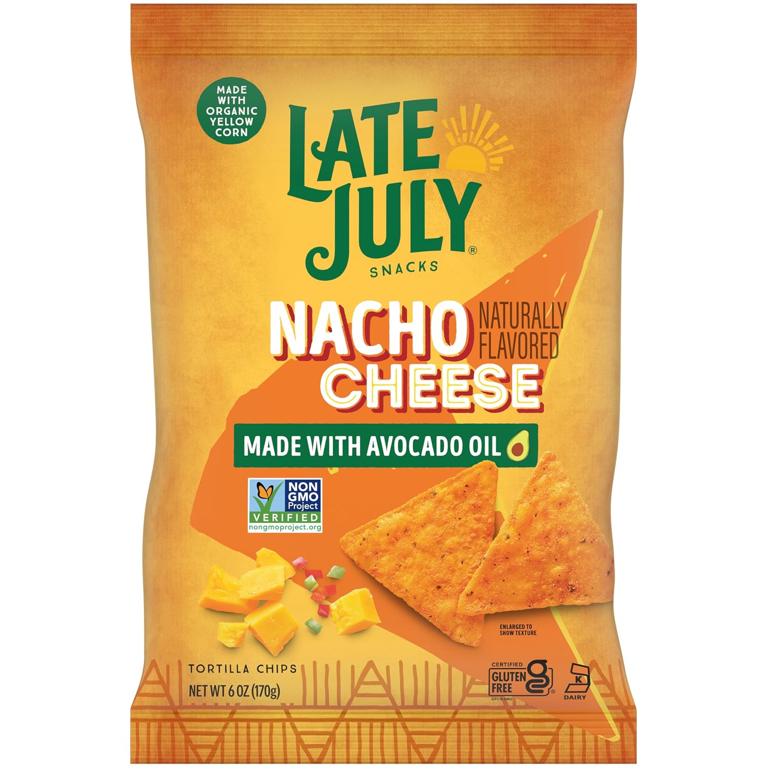 LATE JULY Snacks Nacho Cheese Tortilla Chips, 6 Oz Bag