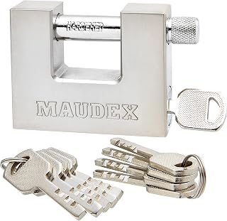 Maudex® MDP/70 Heavy Duty Lock with 10 Keys for Outdoor Use [Nickel Plated Finish] - [Anti Pick, Anti Drill Cylinder] - Ideal Storage Unit and Shipping Container Lock