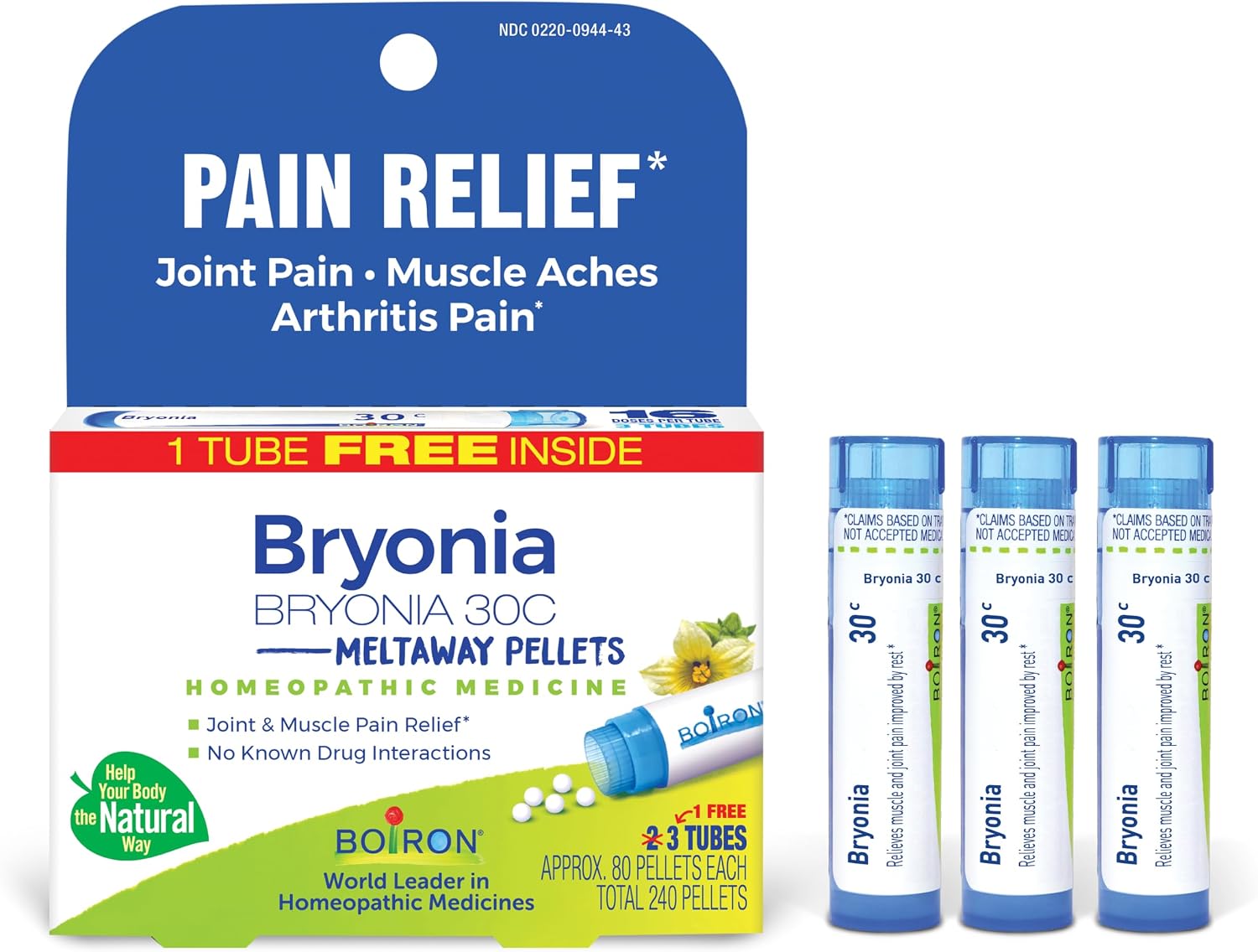 Boiron Bryonia 30C Homeopathic Medicine for Relief from Joint Pain, Muscle Aches, Arthritis Pain, and Muscle or Joint Stiffness - 3 Count (240 Pellets)
