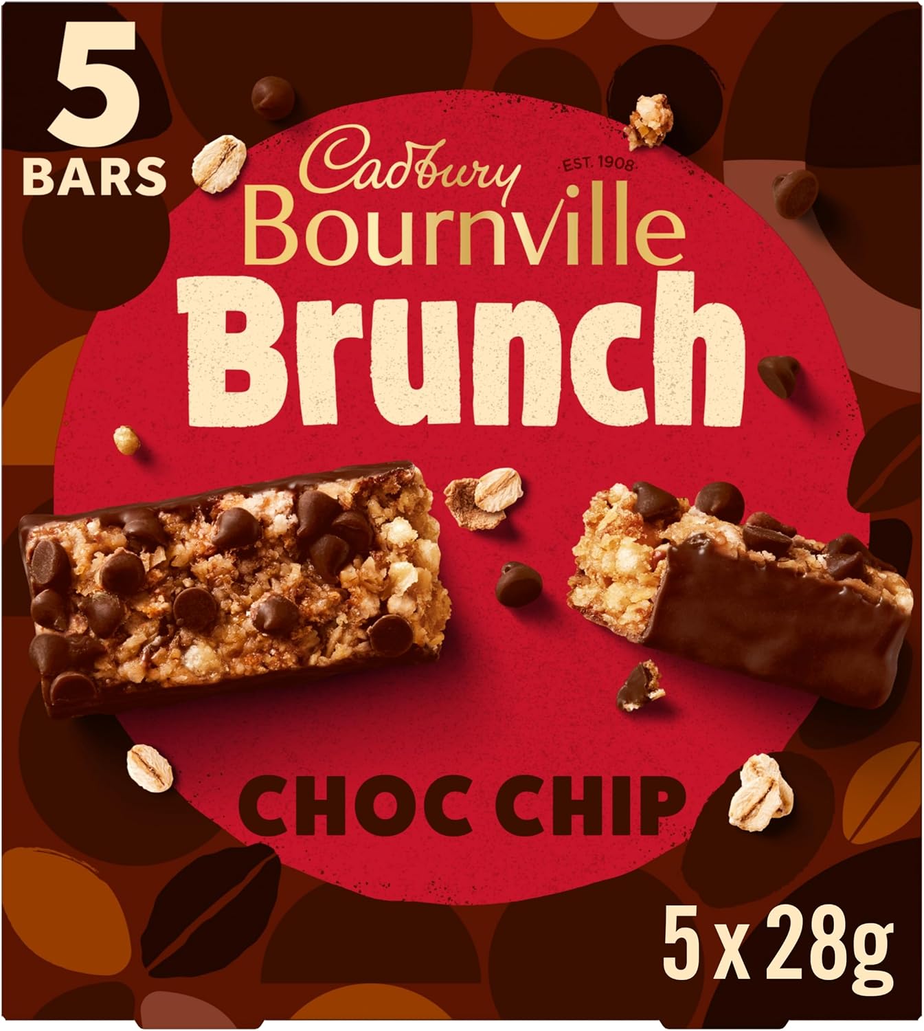 Cadbury Bournville Dark Chocolate Brunch Bars, 5 x 28 g (Pack of 1) | Delicious Chocolate Chip Brunch Bars, Made with Whole Oats, On-the-Go Snack, Rich Cocoa Goodness, Anytime Treat