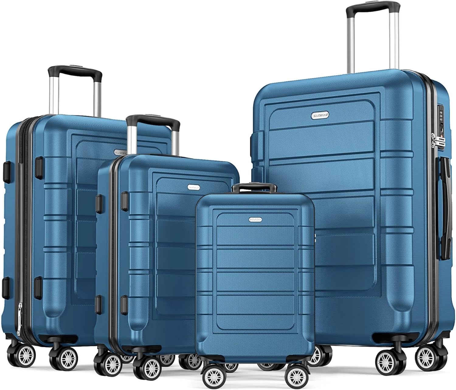 SHOWKOO Suitcase Sets 4 Piece Expandable PC+ABS Hard Shell Lightweight Durable Travel Luggage Family Set with Spinner Wheels TSA Lock, 16" 20" 24" 28" -Navy Blue