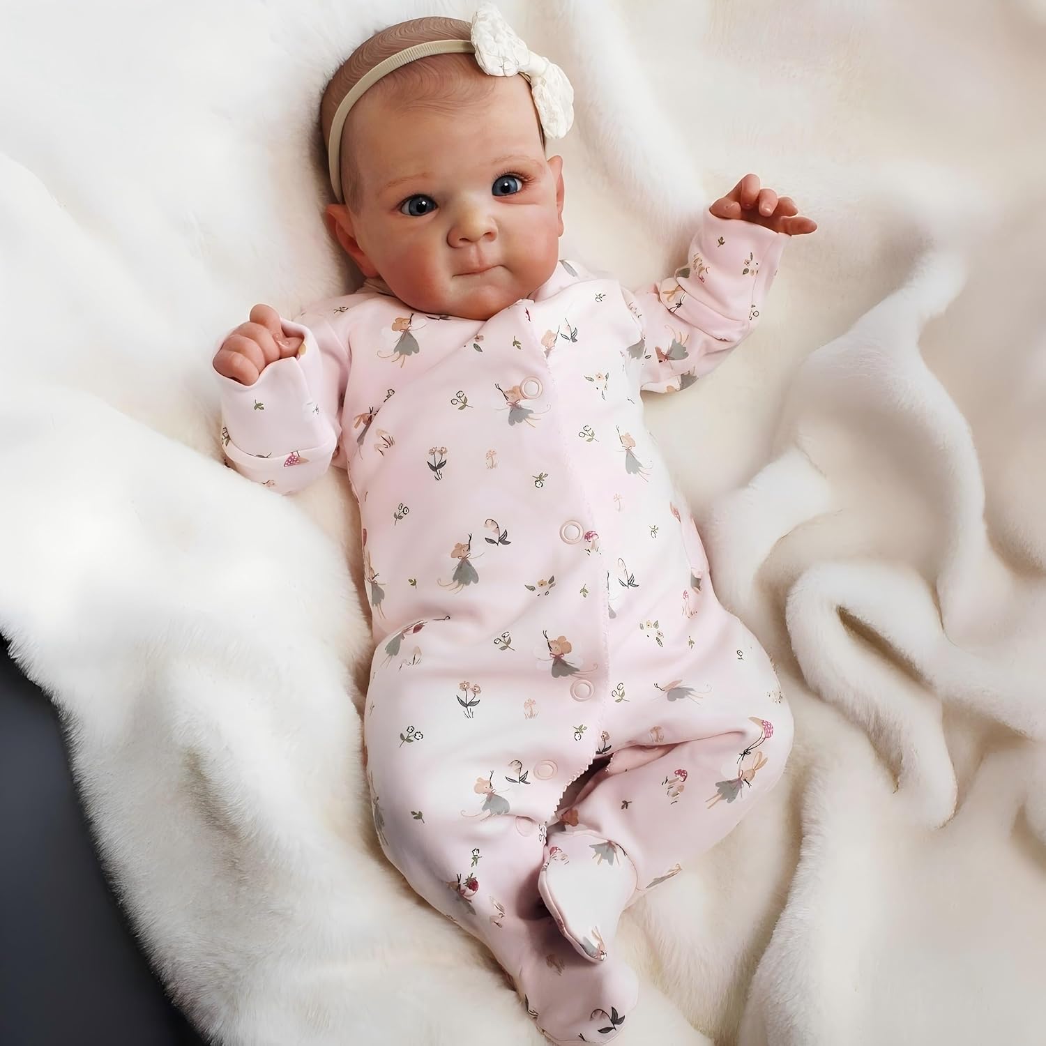 iCradle Lovely Real Look Reborn Baby Doll Girl 19 inch 48 cm Soft Vinyl Baby Doll Painted Hair Blue Eyes Realistic Newborn Dolls Toy for Kids 3+