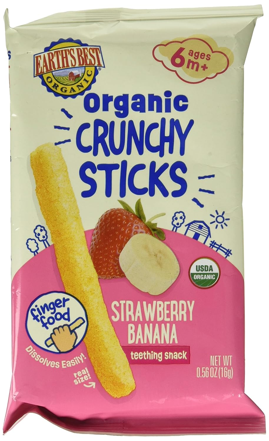 EARTHS BEST Organic Strawberry Banana Crunchy Sticks, 0.56 OZ