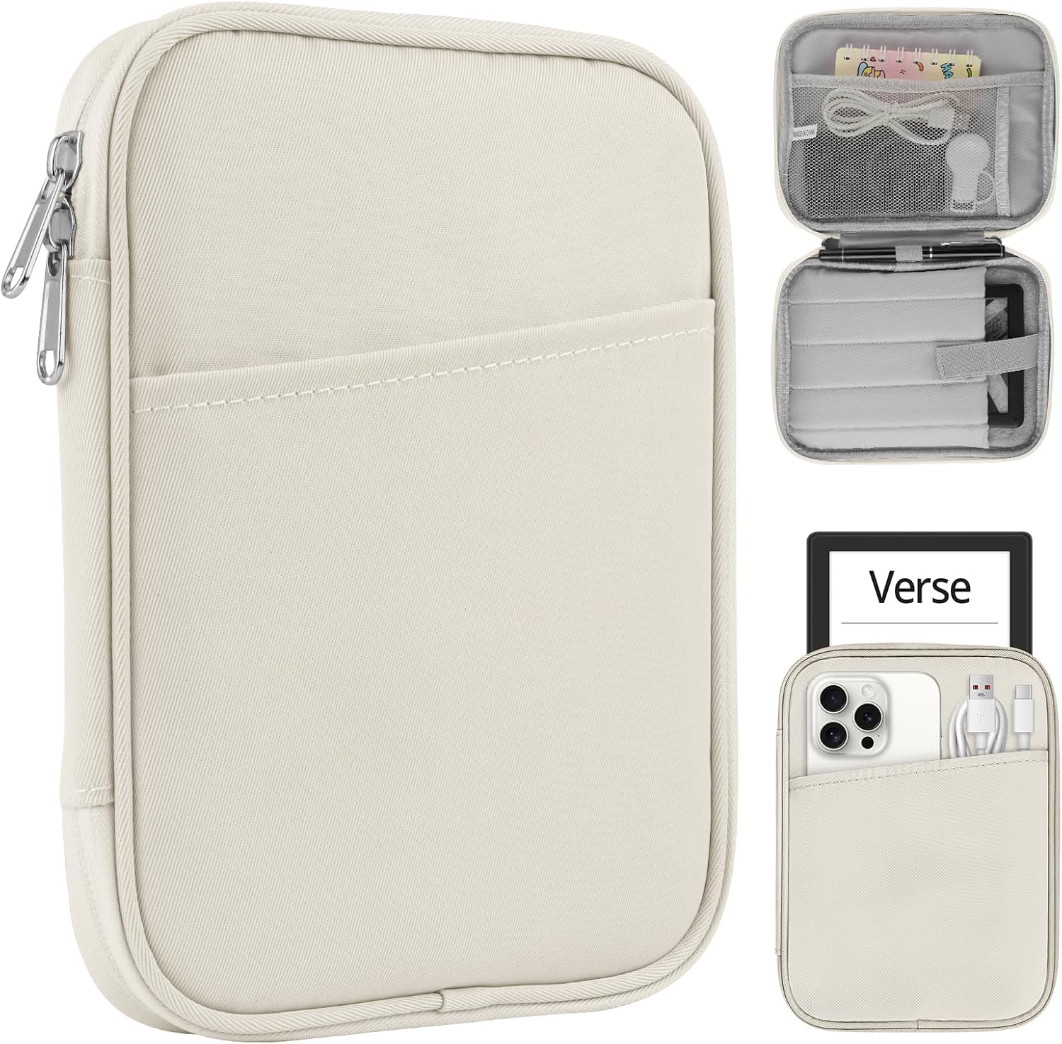 Universal Sleeve Bag for 6",6.8",7" Kindle Paperwhite/Colorsoft 2024-2012 Compatible with 6"-6.8" All-New Kindle/Kobo/Tolino/Sony,6" EReader with Anti-Drop Protective Cover,White