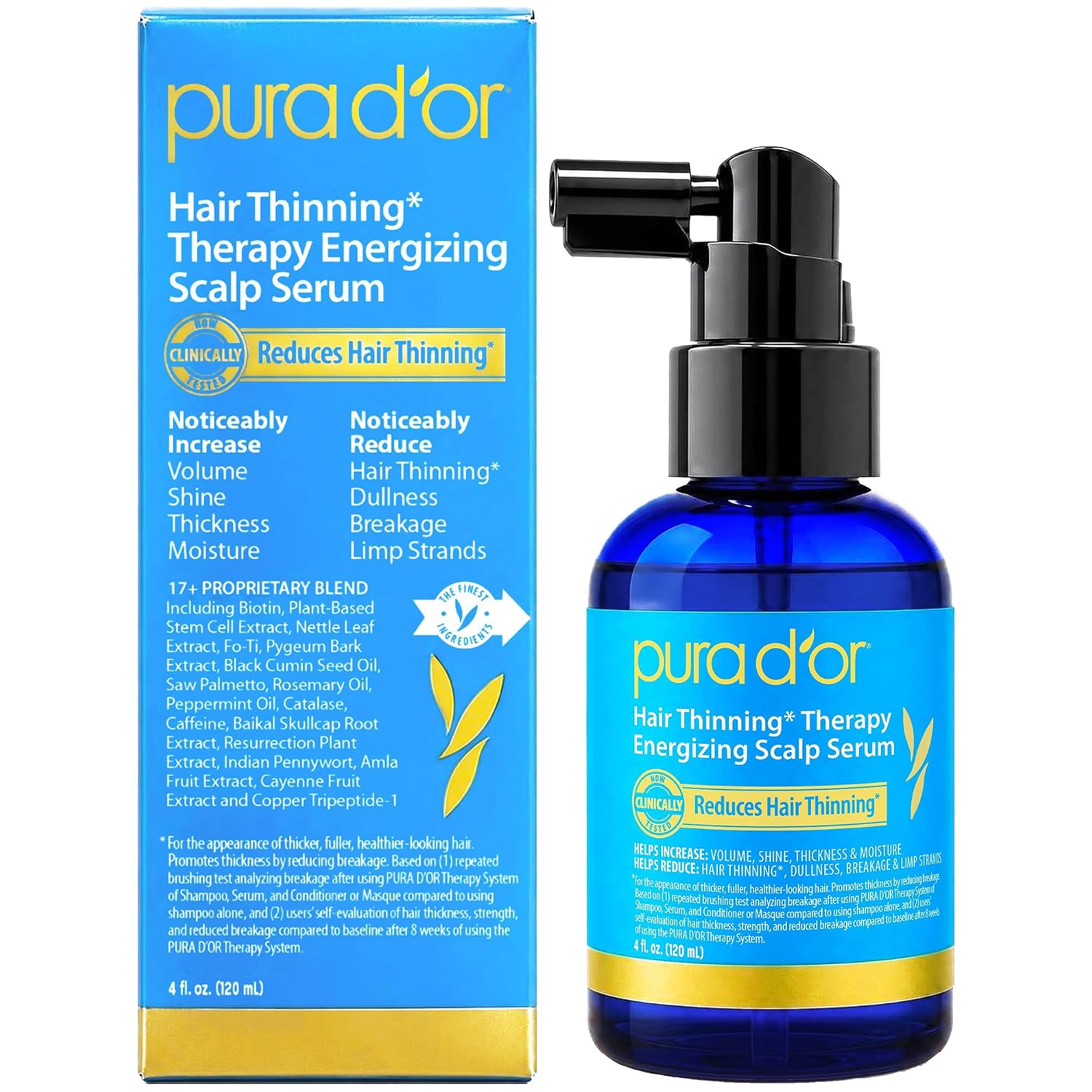 PURA D'OR Hair Thinning Therapy Scalp Serum for Fuller Thick Hair, 4oz