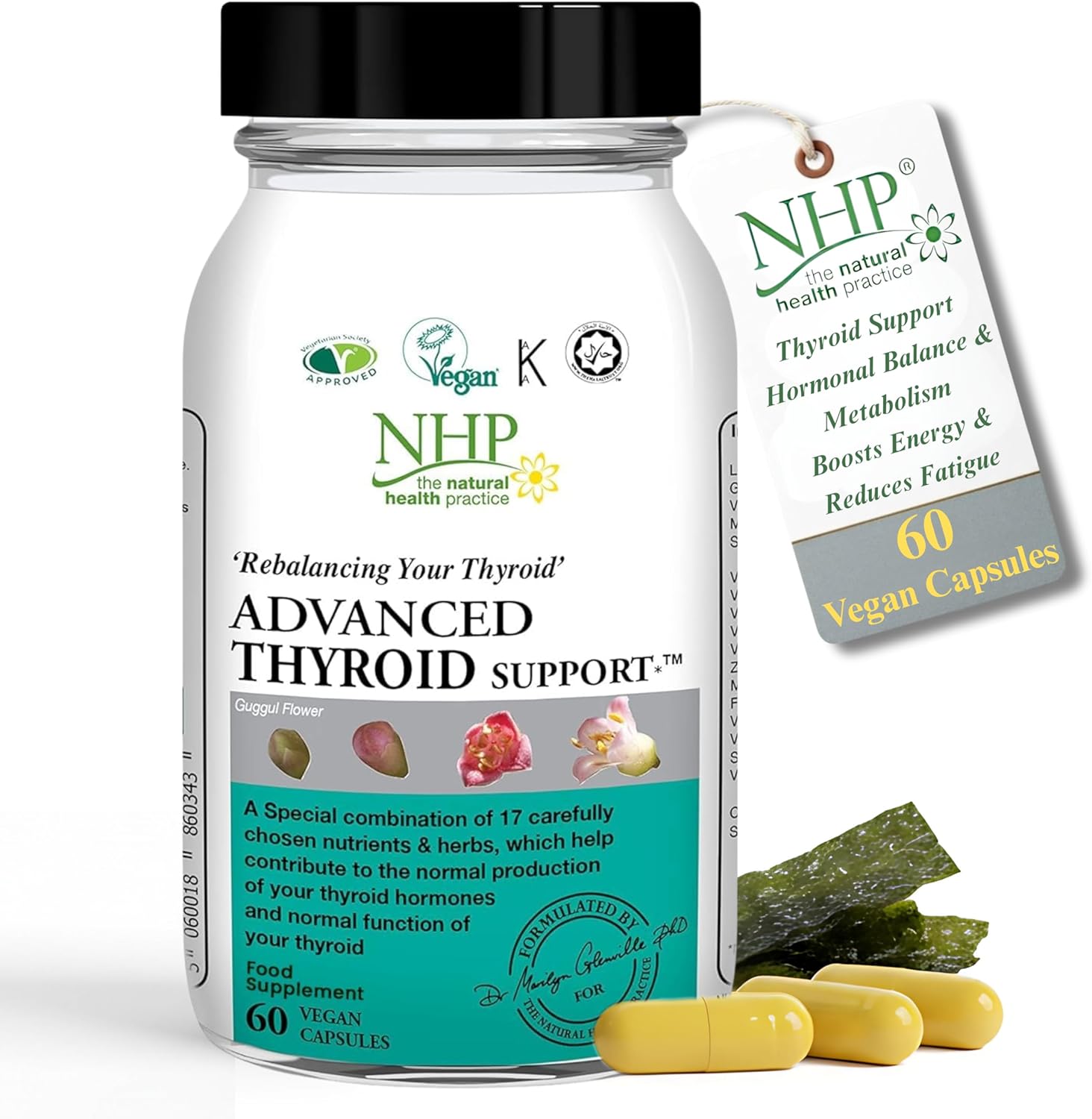 NHP Advanced Thyroid Support – A Powerful Blend of 17 Nutrients & Herbs for Optimal Thyroid Function, Energy, Hormonal Balance & Metabolism – 60 Vegan Capsules, No Fillers, Gluten-Free